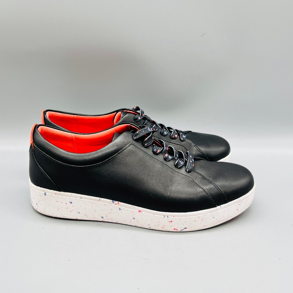 FitFlop Shoes Womens 7 Black Leather Rally Speckled Sole Casual Sneakers Comfort